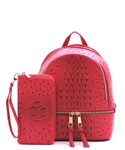 Ostrich Croc 2in1 Backpack Wallet Set OS1082W MAGENTA